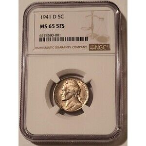 1941 D Jefferson Nickel MS65 5FS NGC Toning